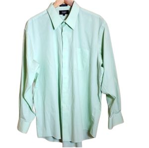 👔 HAGGAR XL 16/ 17.5 34/ 35 SOFT GREEN LONGSLEEVE BUTTON UP